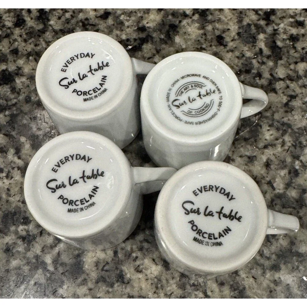 Sur La Table White Demitasse Espresso Cups 2 Oz Mini Mug Fine Porcelain Set of 4